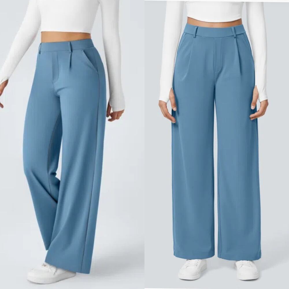 NEW Halara Flex DayStretch High Waisted Pocket Straight Leg Work Pants Azure XL